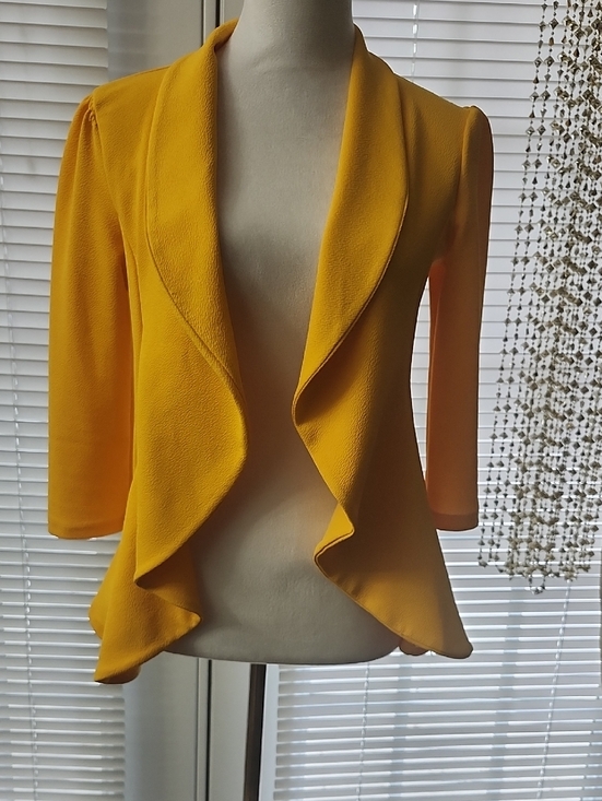 Doublju Jackets & Blazers - Doublju Yellow Open-Front Ruffle Blazer